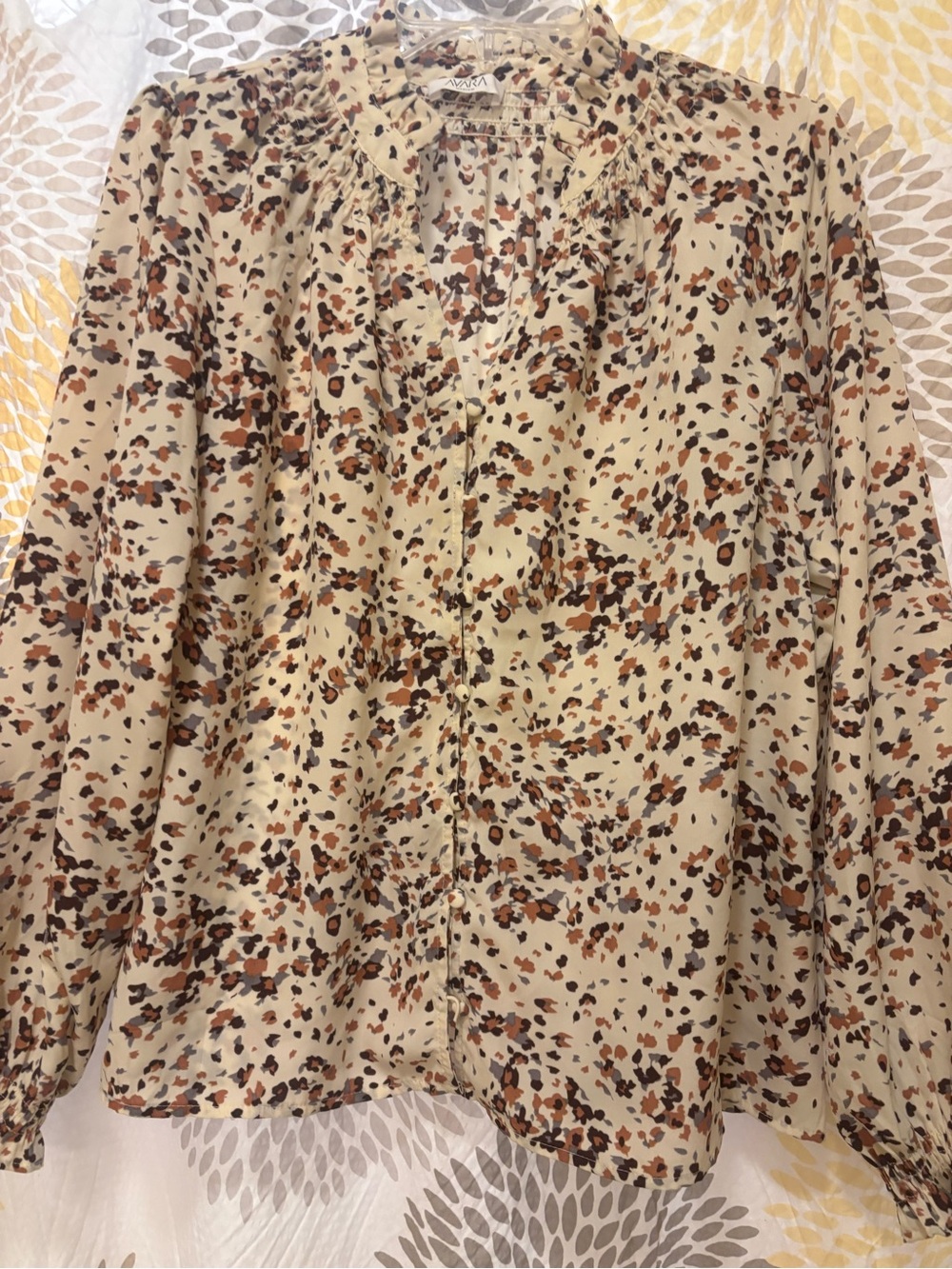 Avara Cream Printed Long-Sleeve Blouse- Animal Print